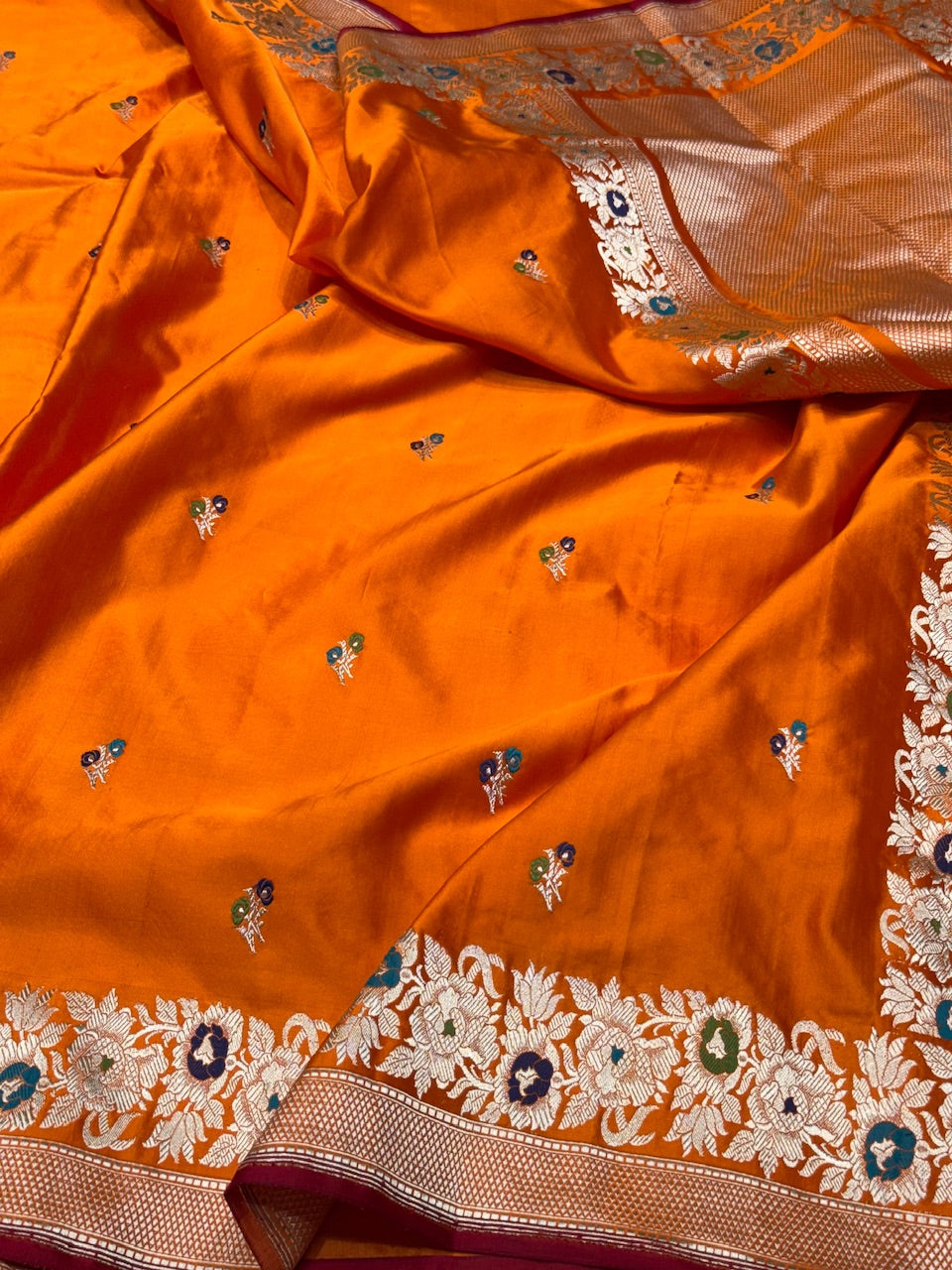 Orange Handwoven Pure Banarasi Mashru Silk Saree