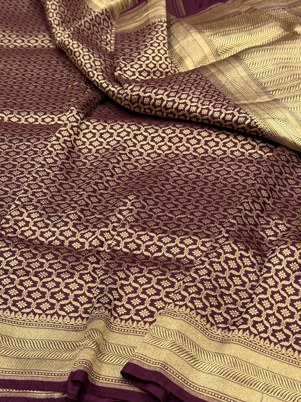 Wine Pure Silk Brocade Saree