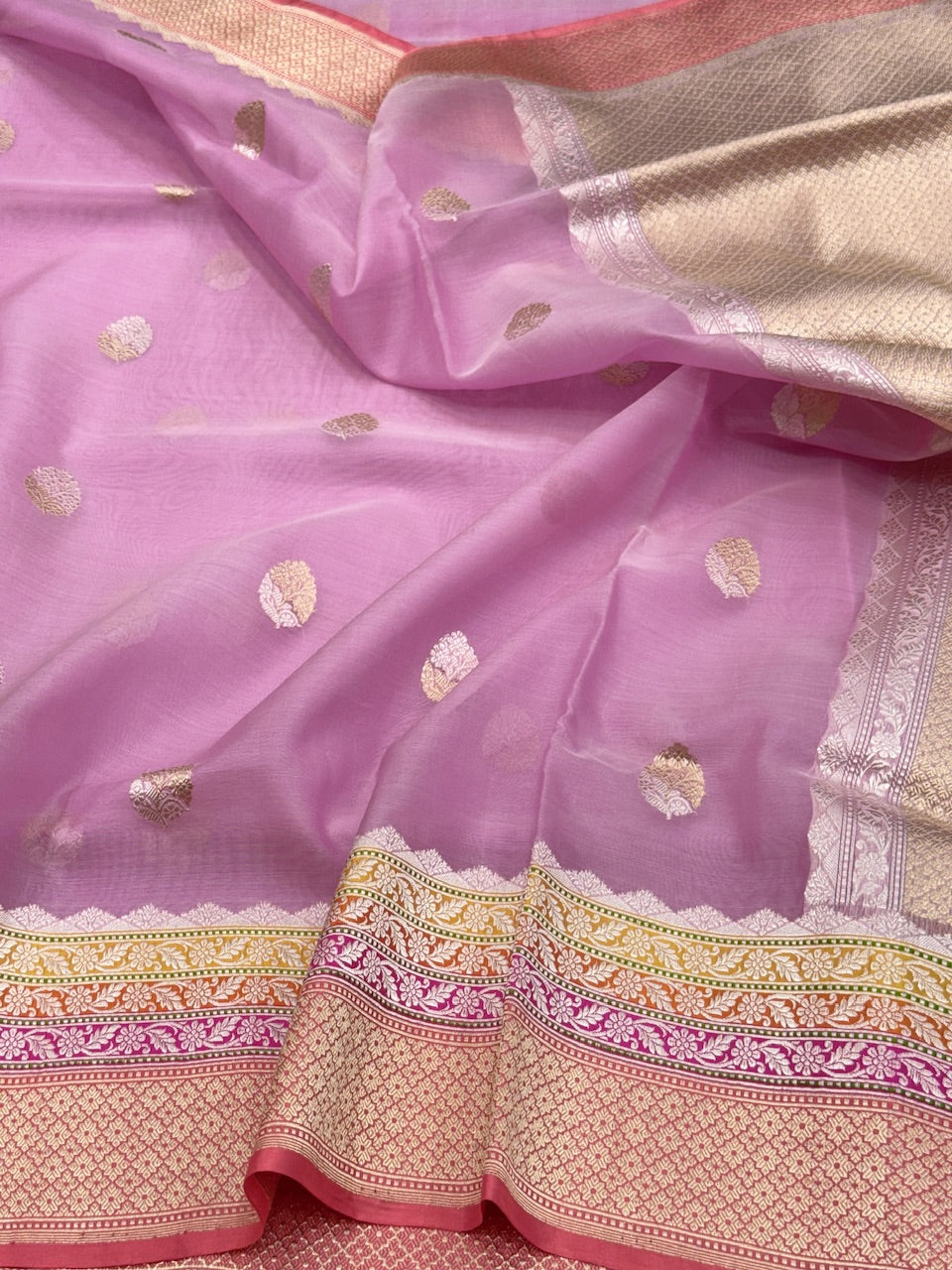 Pink Handwoven Pure Organza Silk Saree