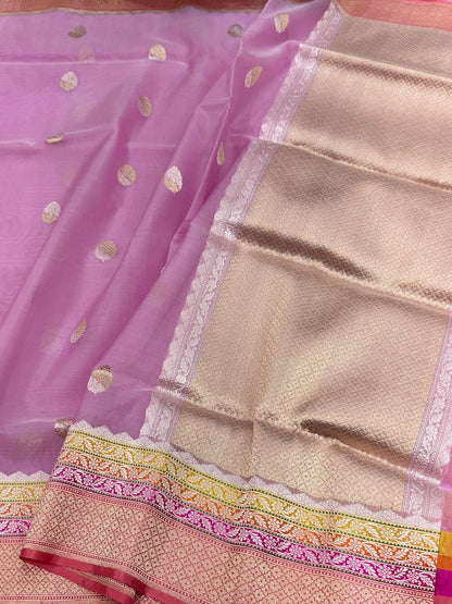 Pink Handwoven Pure Organza Silk Saree