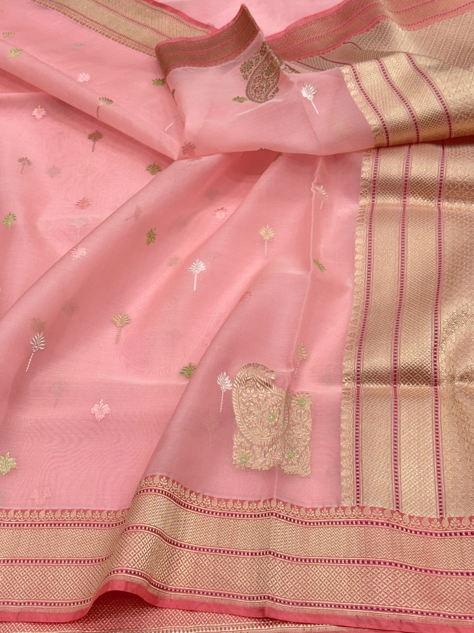 Peach Handwoven Pure Organza Silk Saree