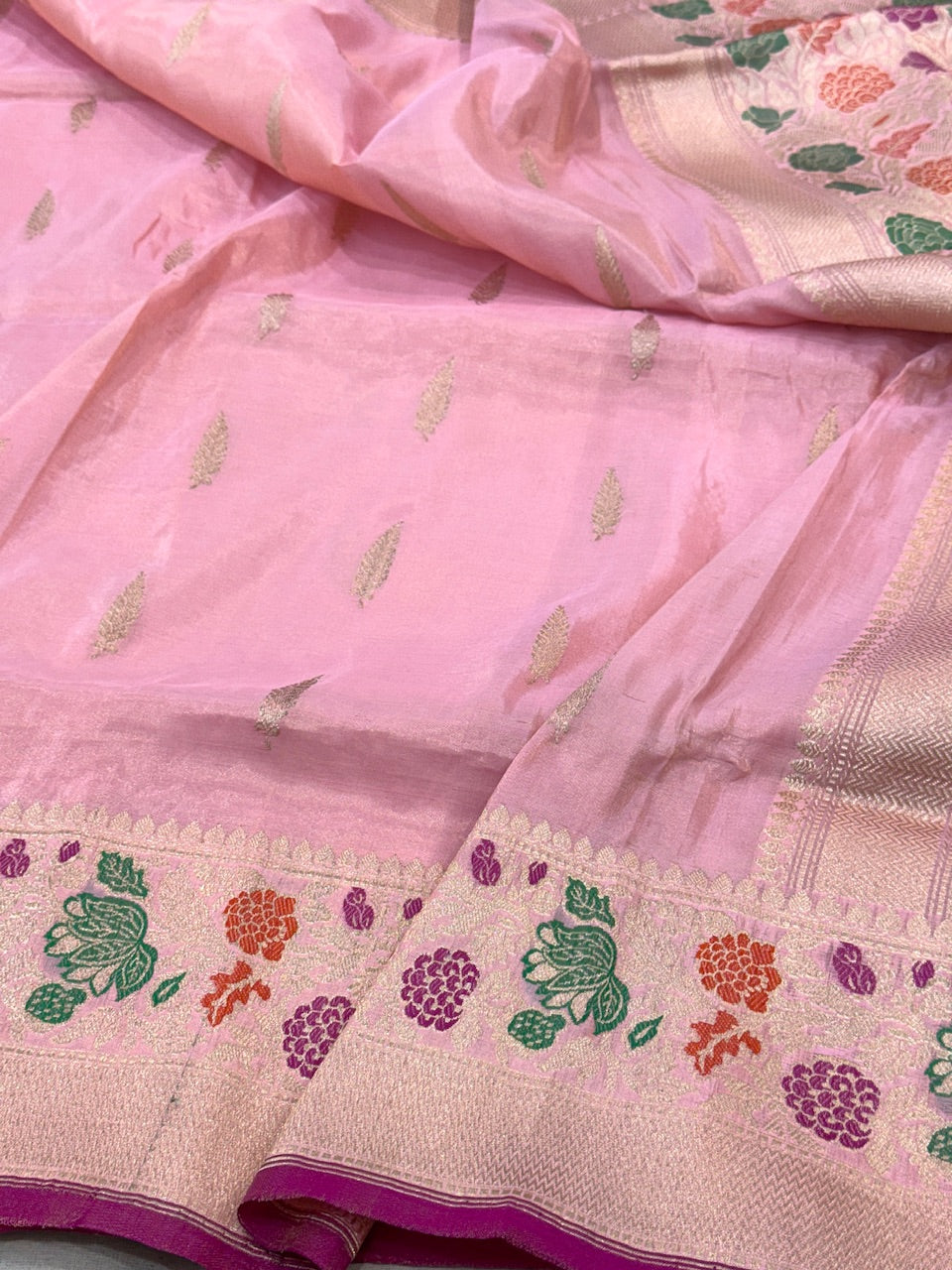 Baby Pink Handwoven Pure Banarasi Tissue Saree
