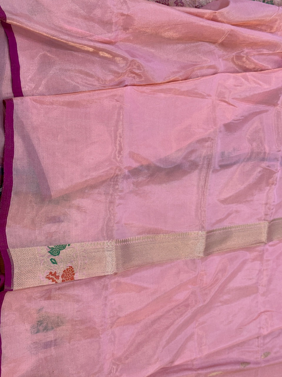 Baby Pink Handwoven Pure Banarasi Tissue Saree