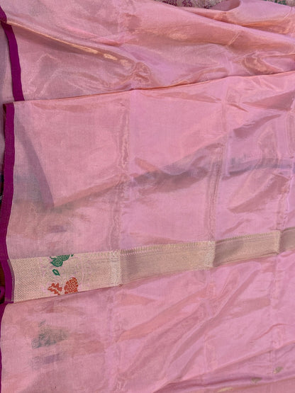 Baby Pink Handwoven Pure Banarasi Tissue Saree