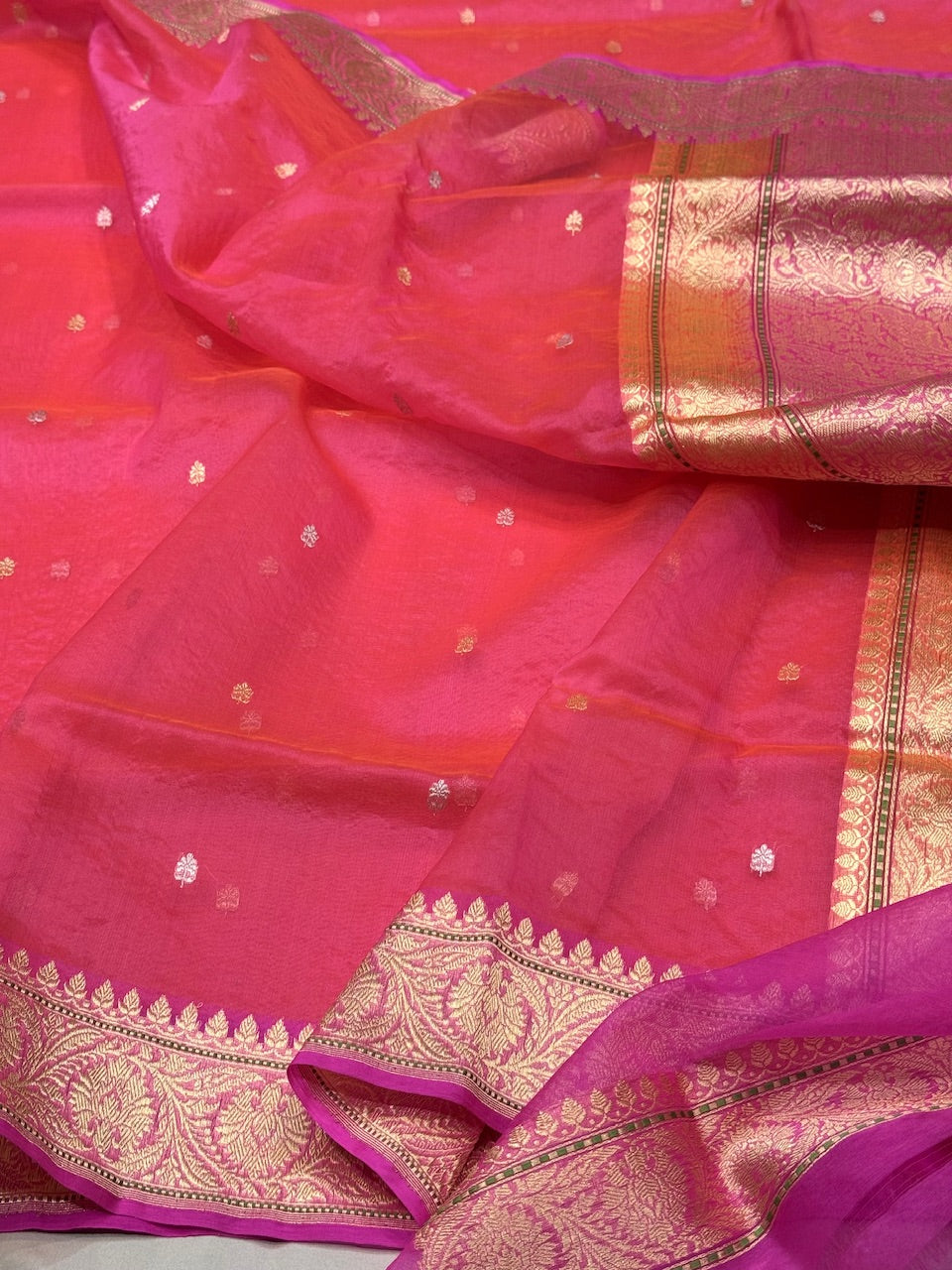 Pastel Pink Handwoven Organza Silk Saree