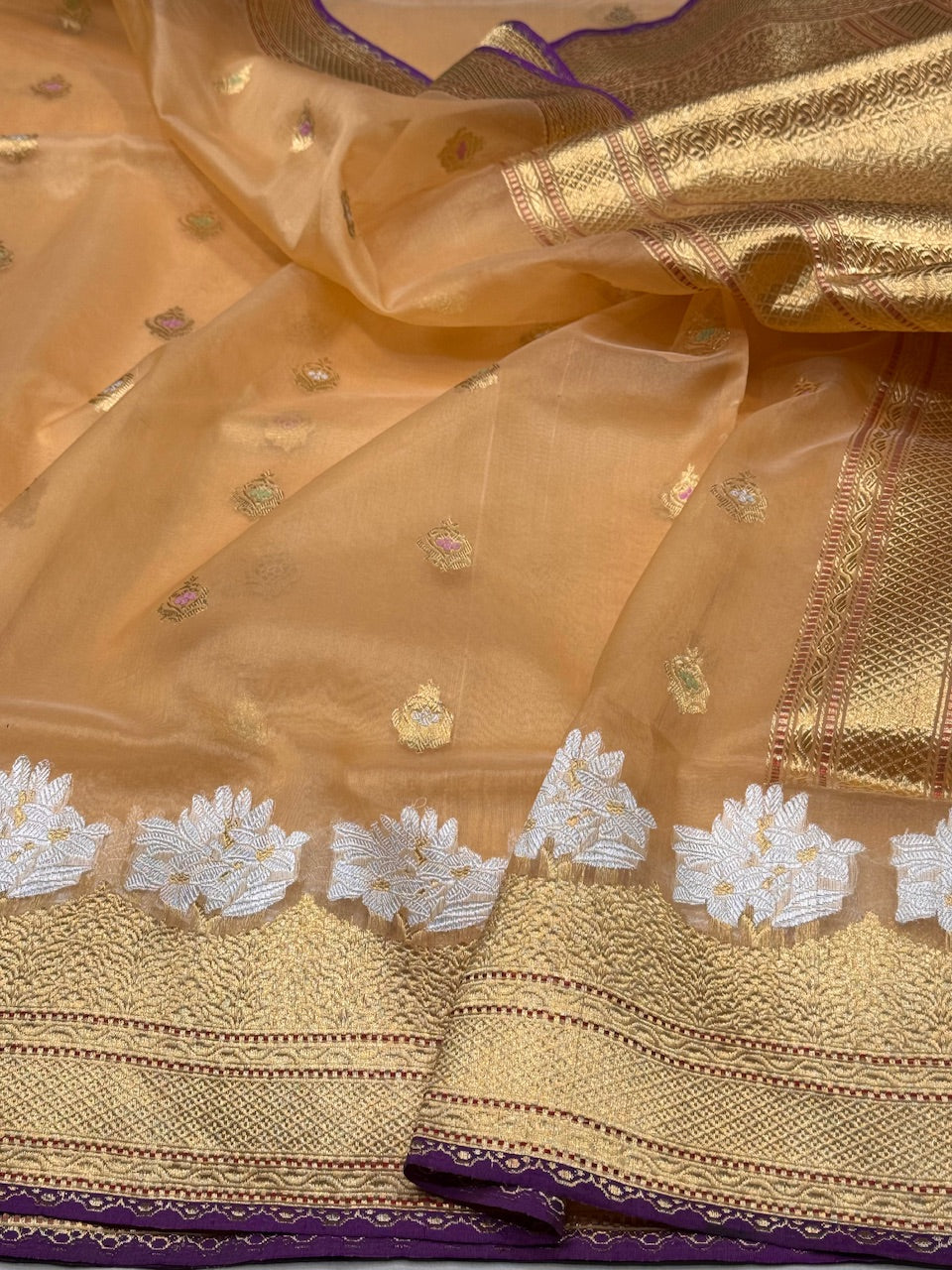 Peach Handwoven Organza Silk Saree