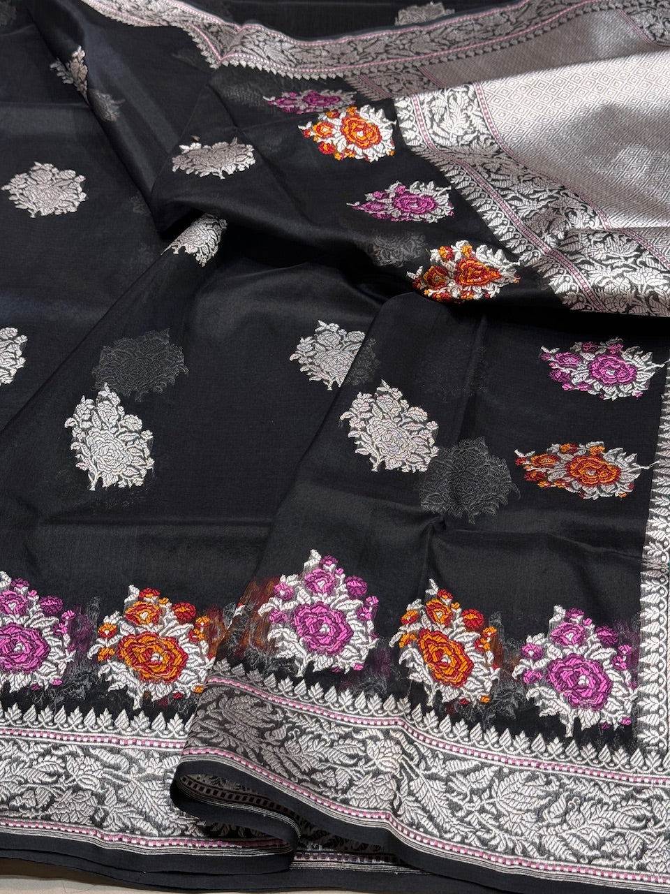 Black Handwoven Organza Silk Saree