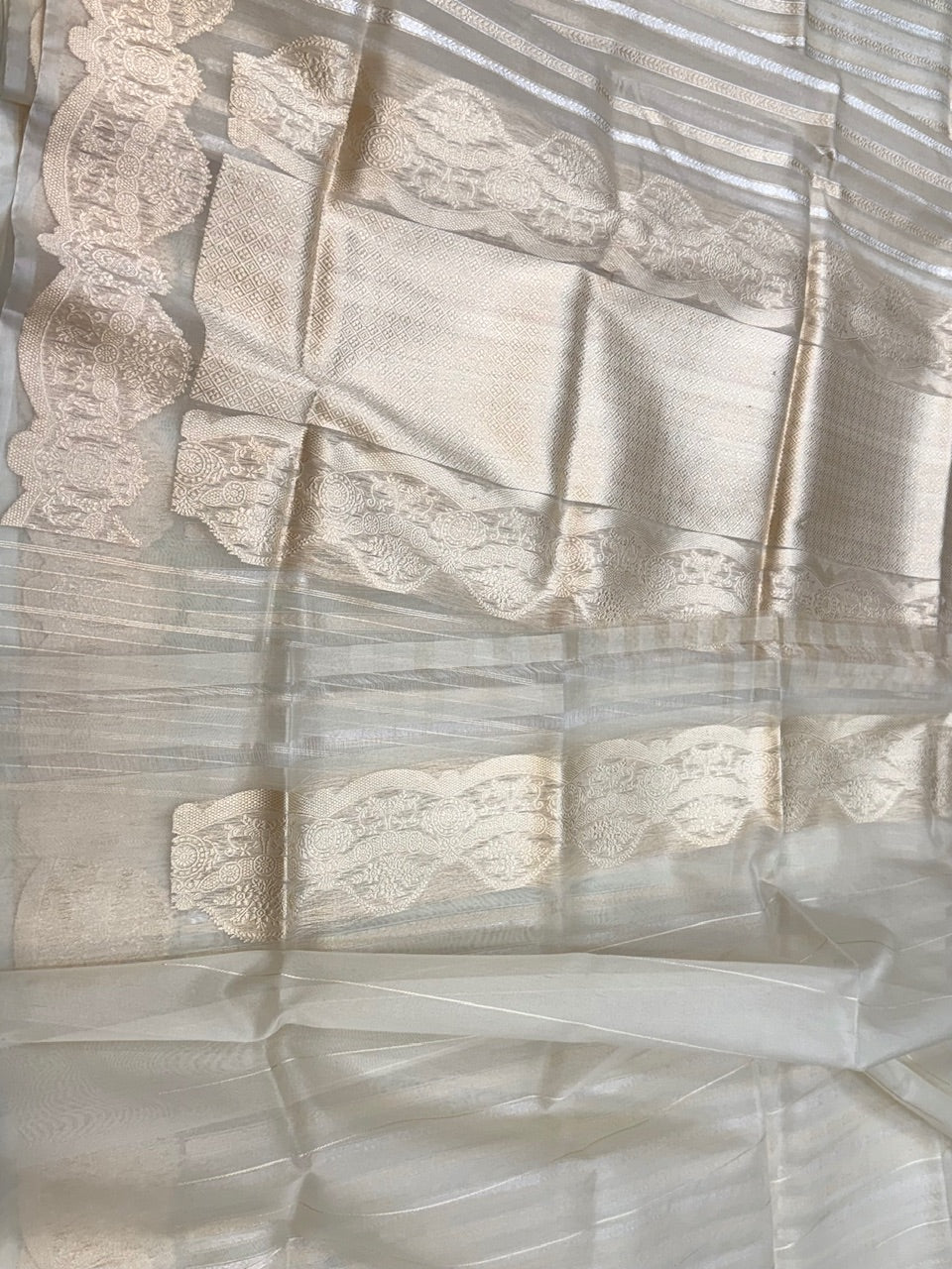 Ivory Handwoven Banarasi Organza Saree