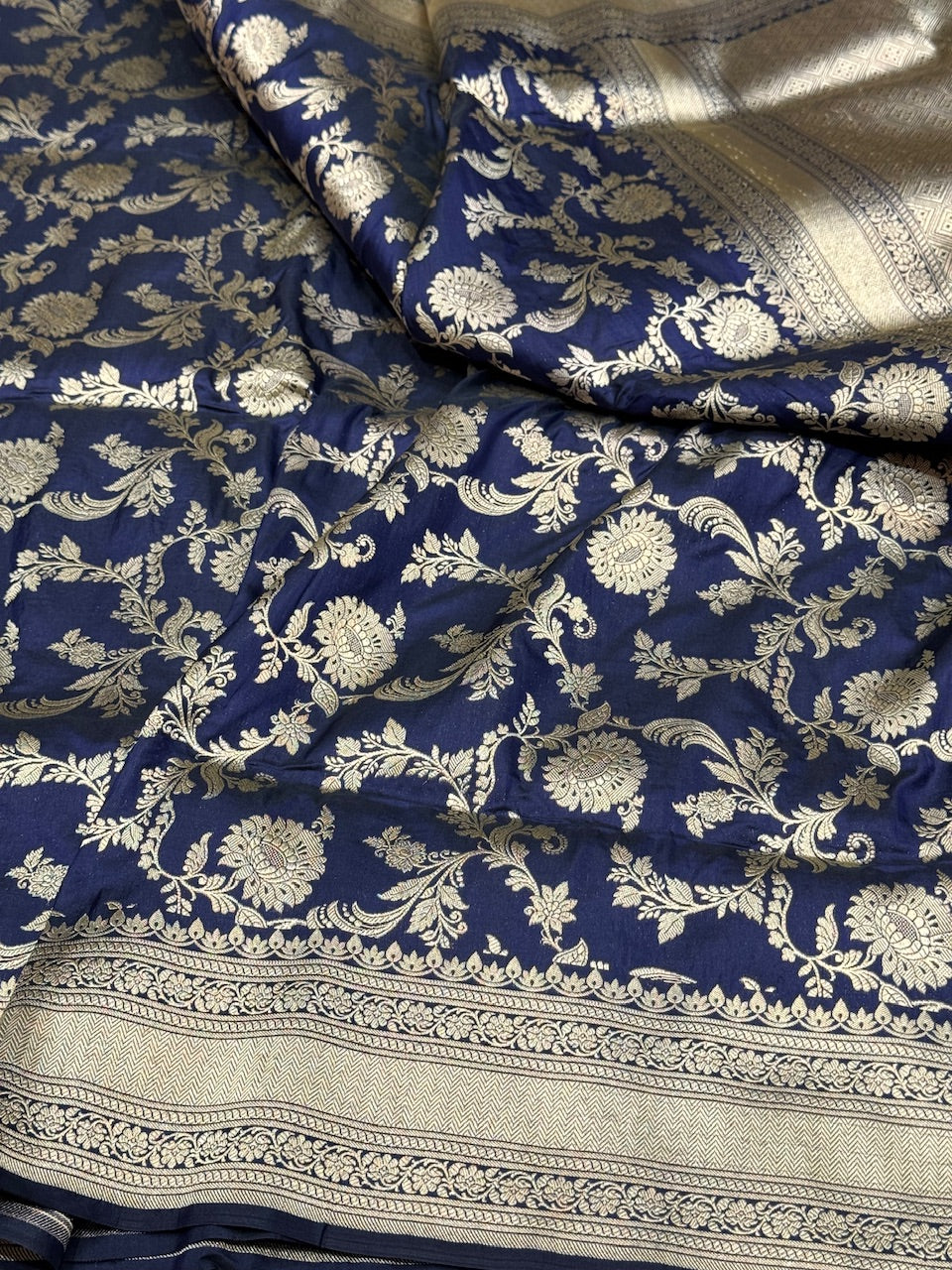 Navy Blue Pure Silk Saree