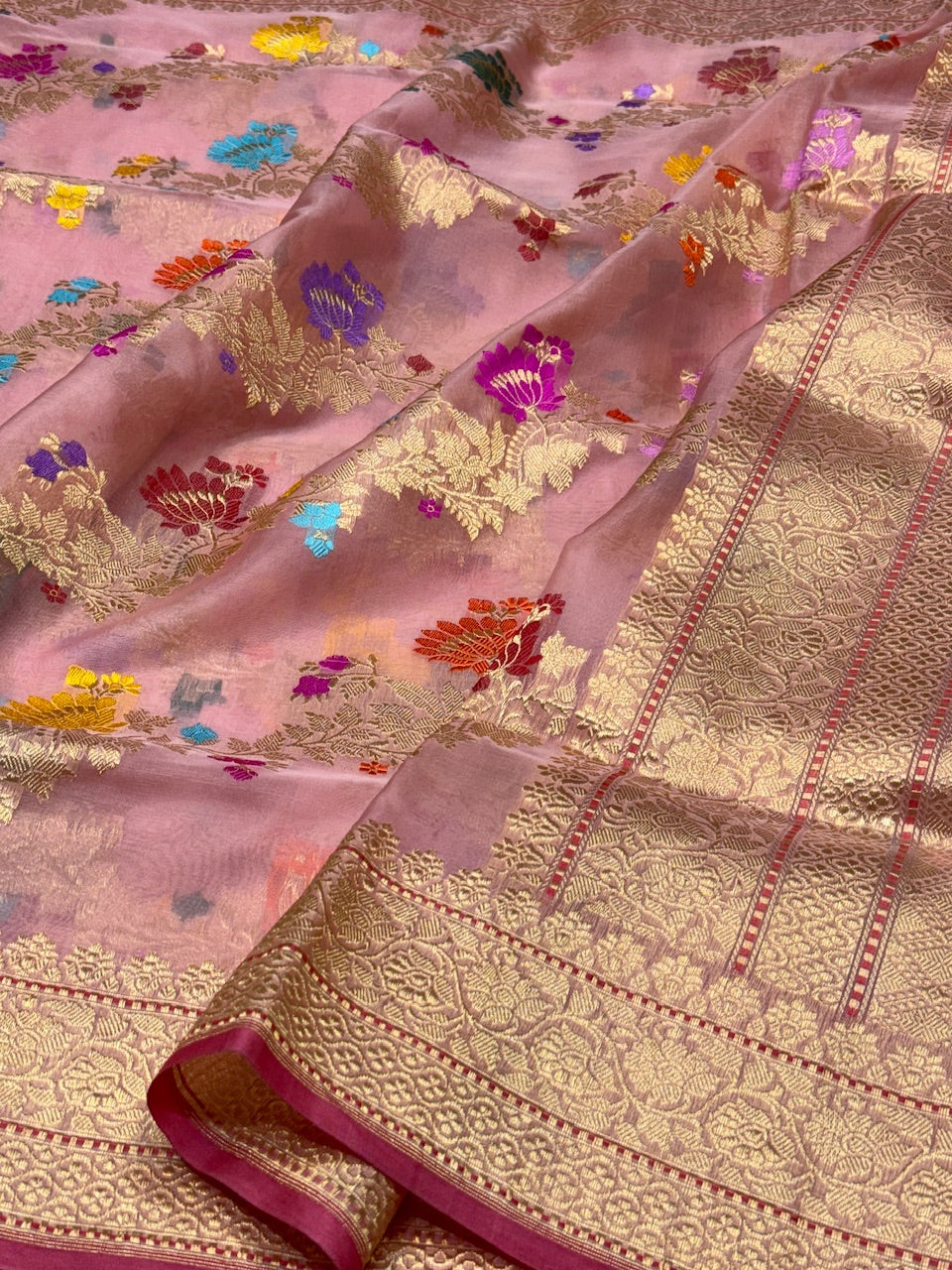 Baby Pink Handwoven Banarasi Pure Organza Saree