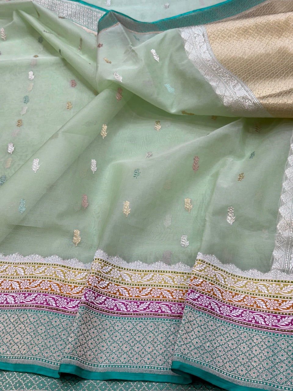 Pista Handwoven Banarasi Organza Saree