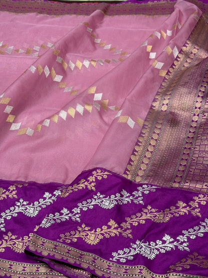 Gajiri Pink Handwoven Banarasi Pure Organza Saree