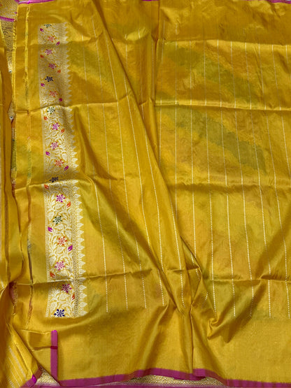 Mehndi Yellow Rangkaat Handwoven Pure Banarasi Saree