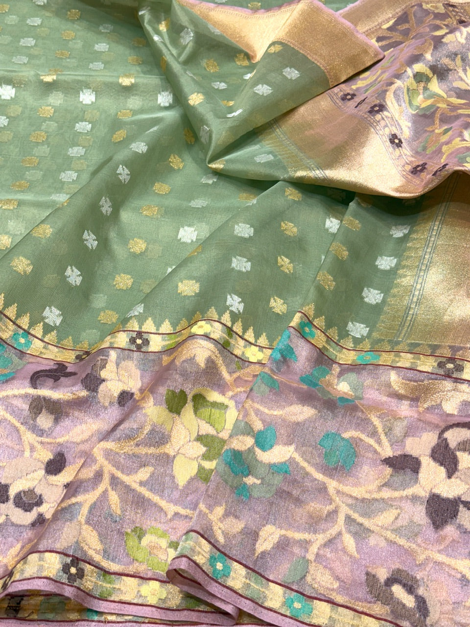 Pista Handwoven Banarasi Pure Organza Saree