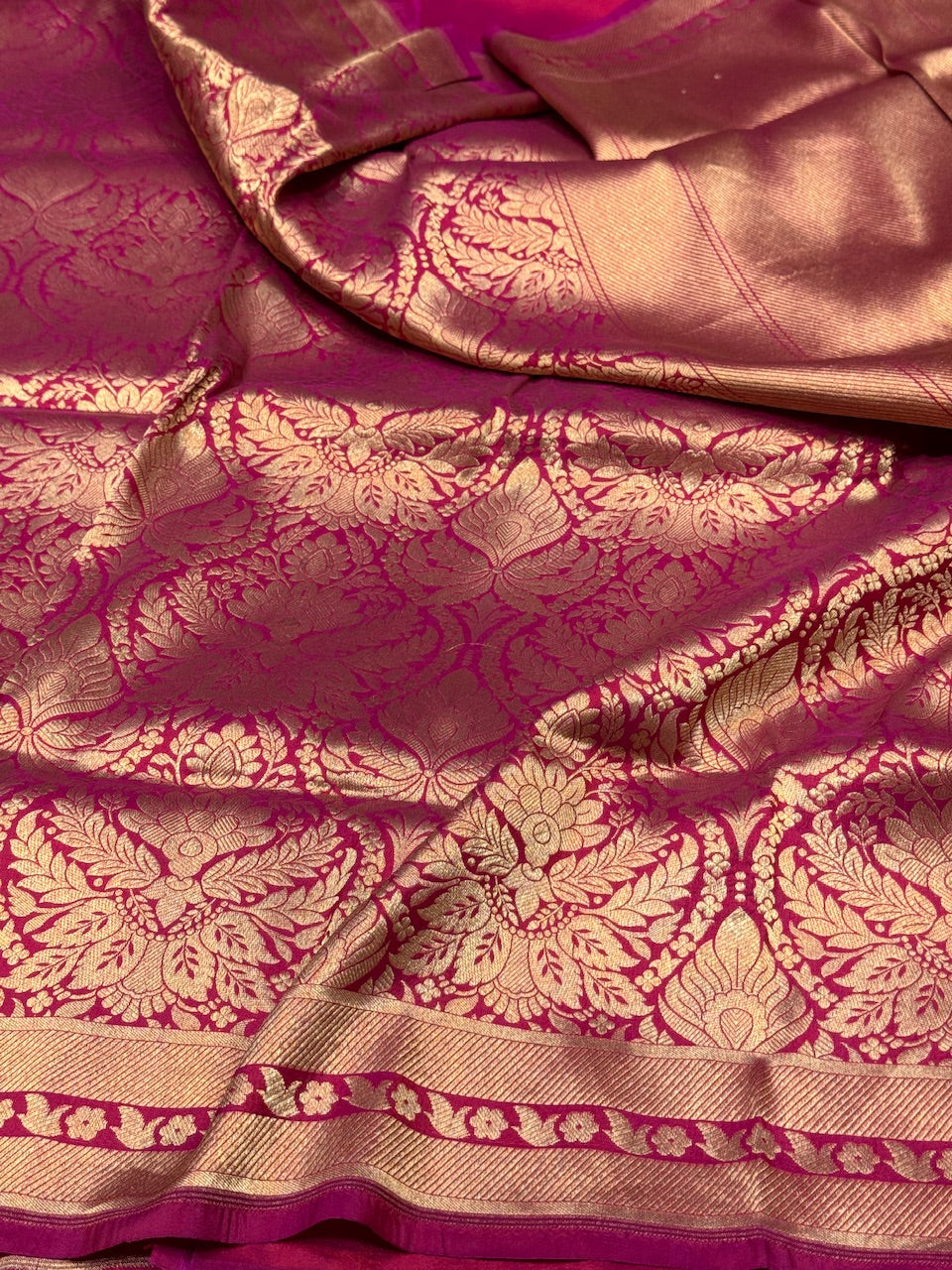 Magenta Pink Pure Silk Brocade Saree