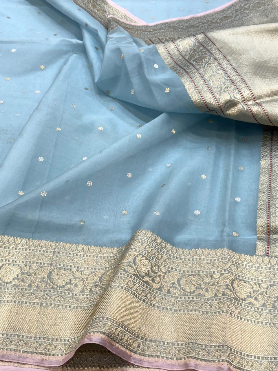 Sky Blue Handwoven Banarasi Organza Saree