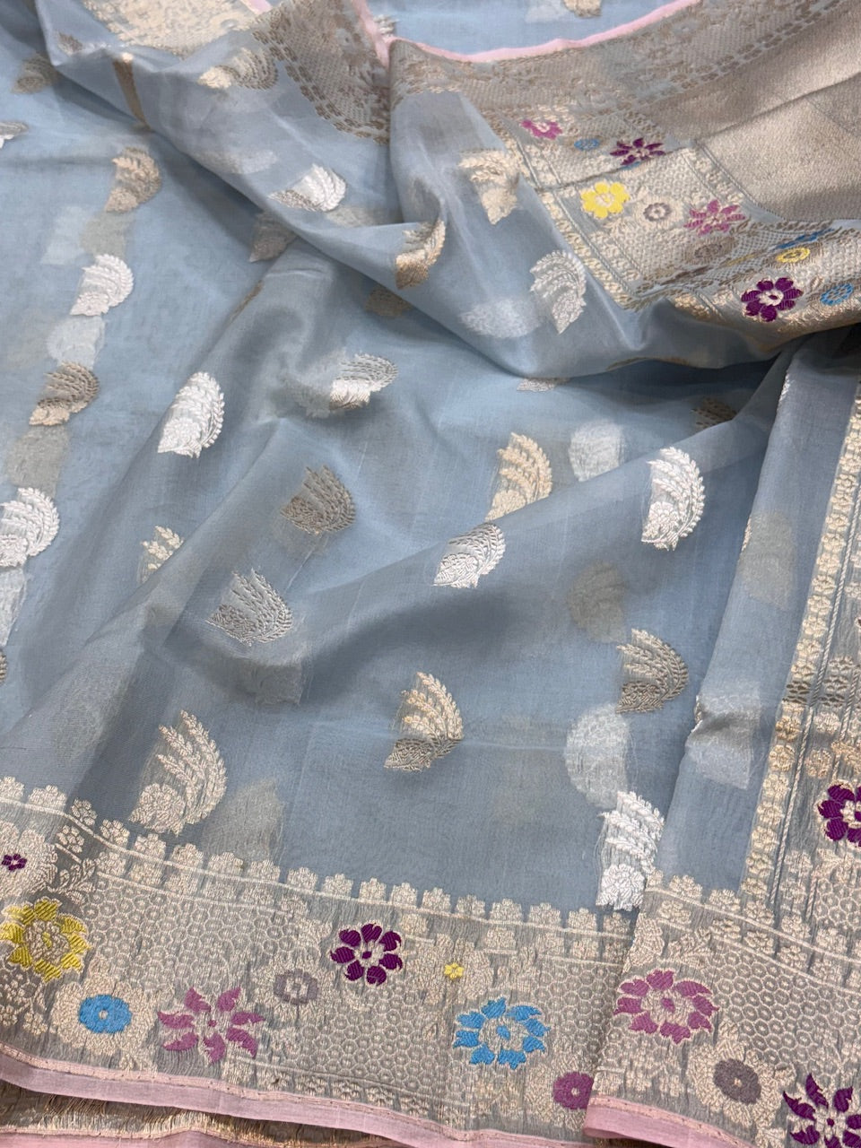 Sky Blue Handwoven Banarasi Organza Saree