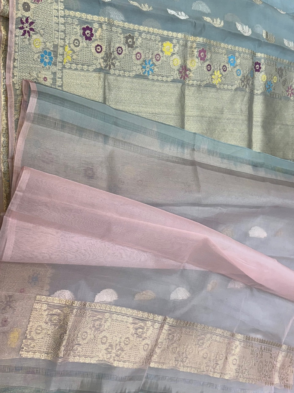 Sky Blue Handwoven Banarasi Organza Saree