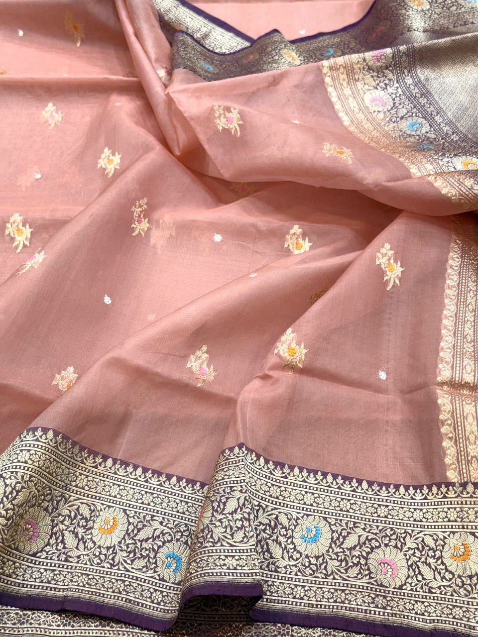 Peach Handwoven Banarasi Organza Saree