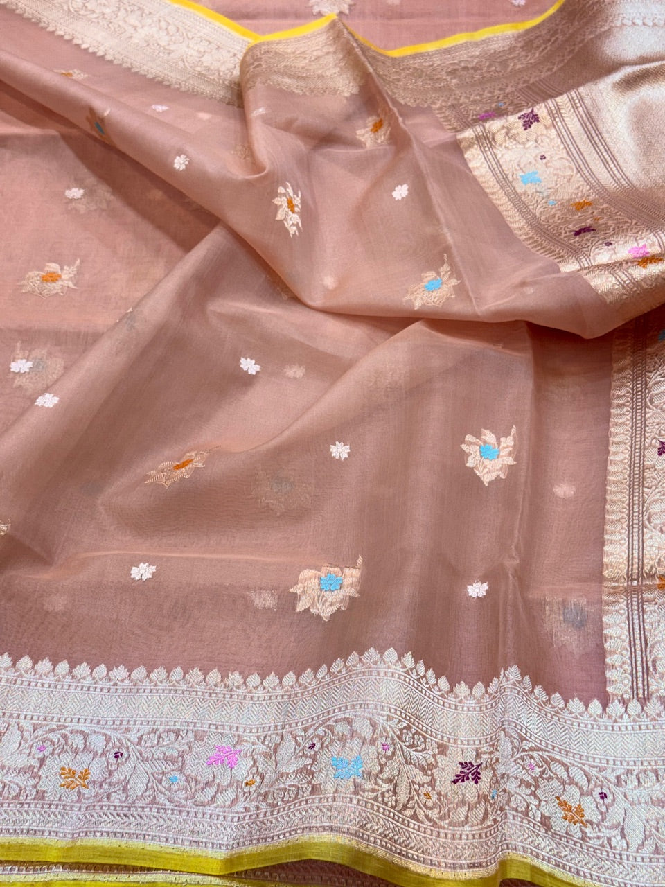 Peach Handwoven Banarasi Organza Saree