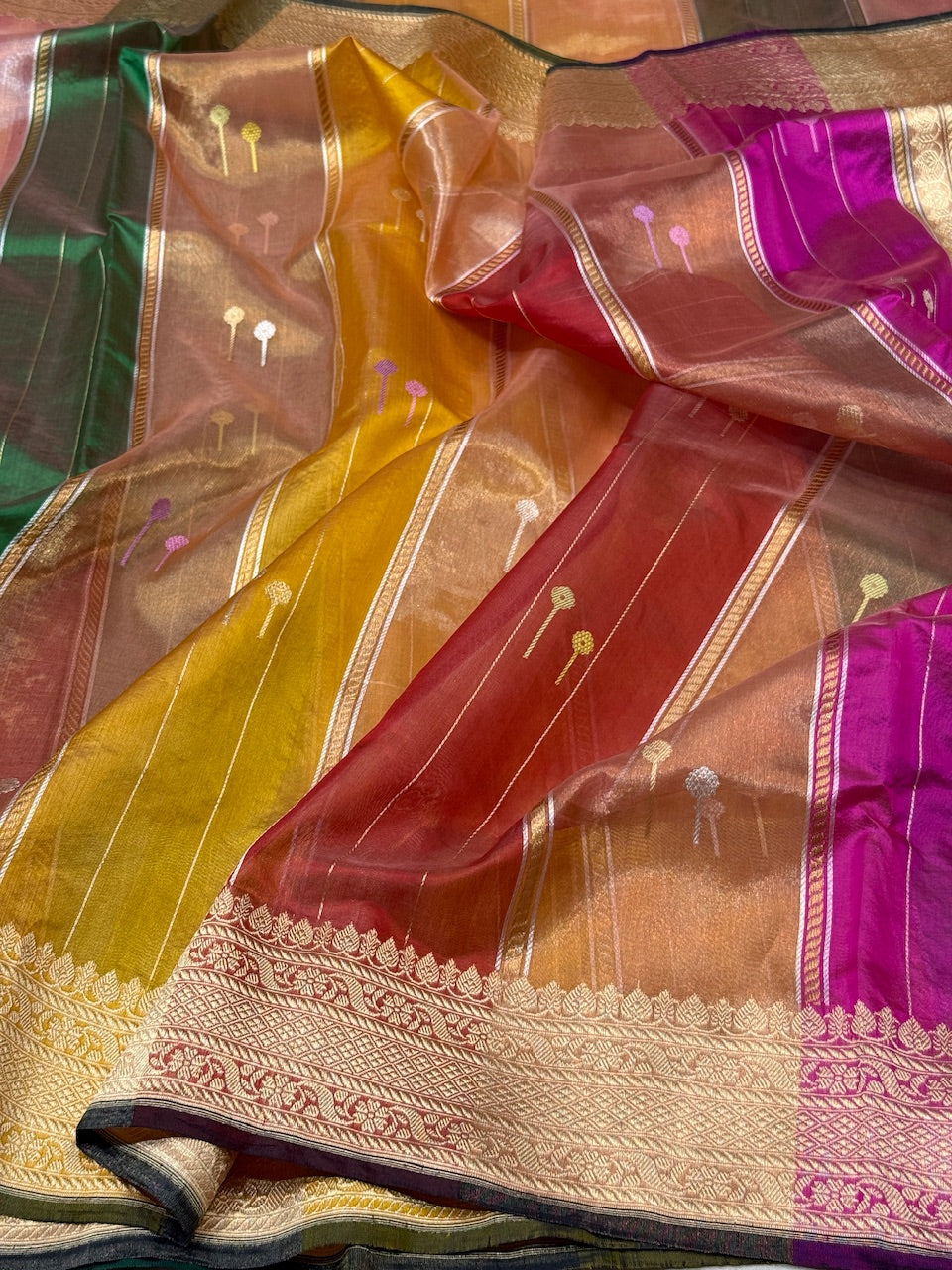 Multicoloure Handwoven Pure Banarasi Organza Saree