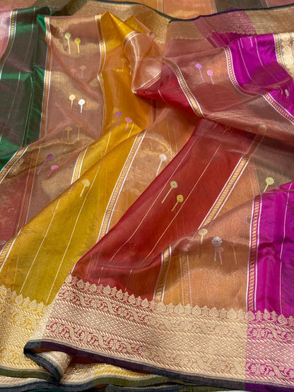 Multicoloure Handwoven Pure Banarasi Organza Saree