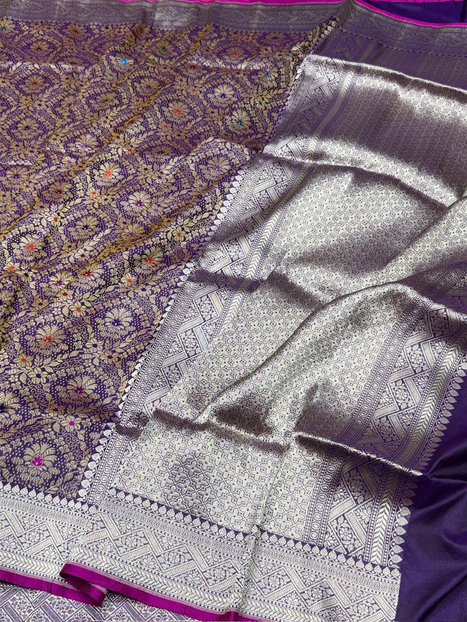 Purple Handwoven Pure Banarasi Brocade Saree