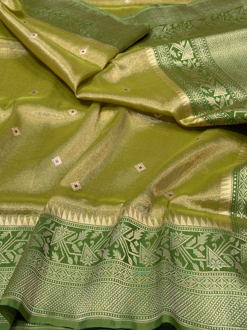 Pista Green Handwoven Banarasi Pure Tissue Saree