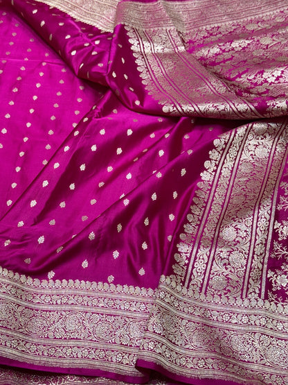 Rani Pink Handwoven Pure Banarasi Satin Silk Saree