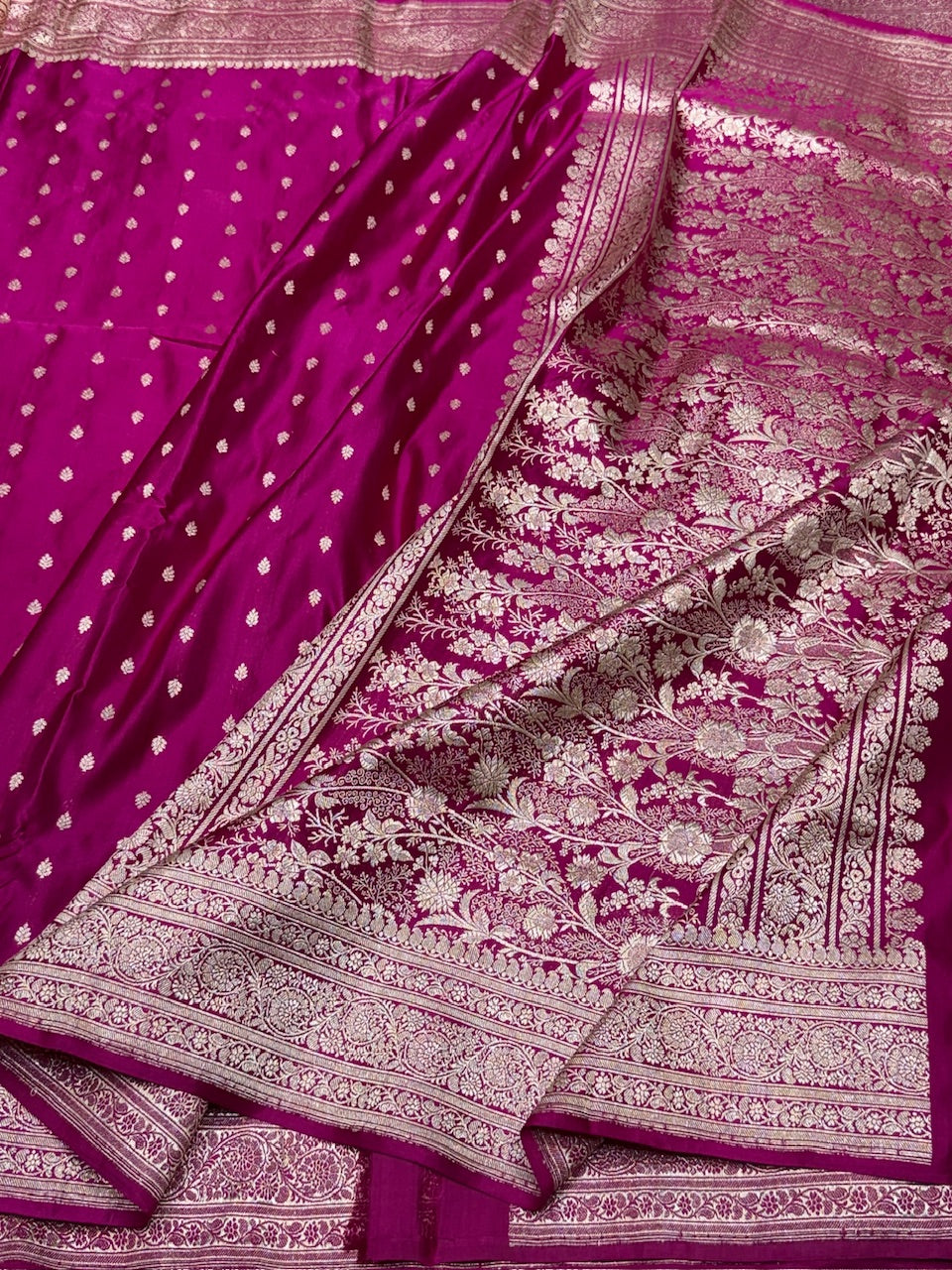 Rani Pink Handwoven Pure Banarasi Satin Silk Saree
