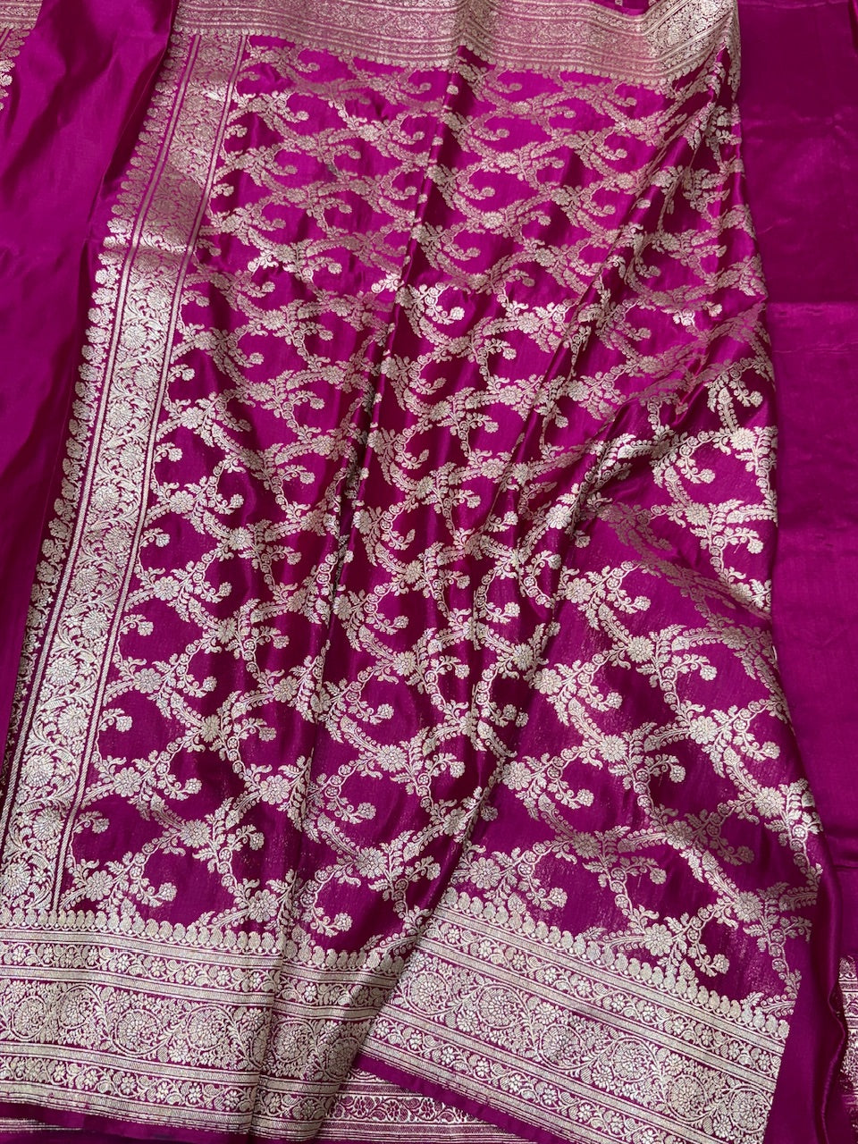 Rani Pink Handwoven Pure Banarasi Satin Silk Saree