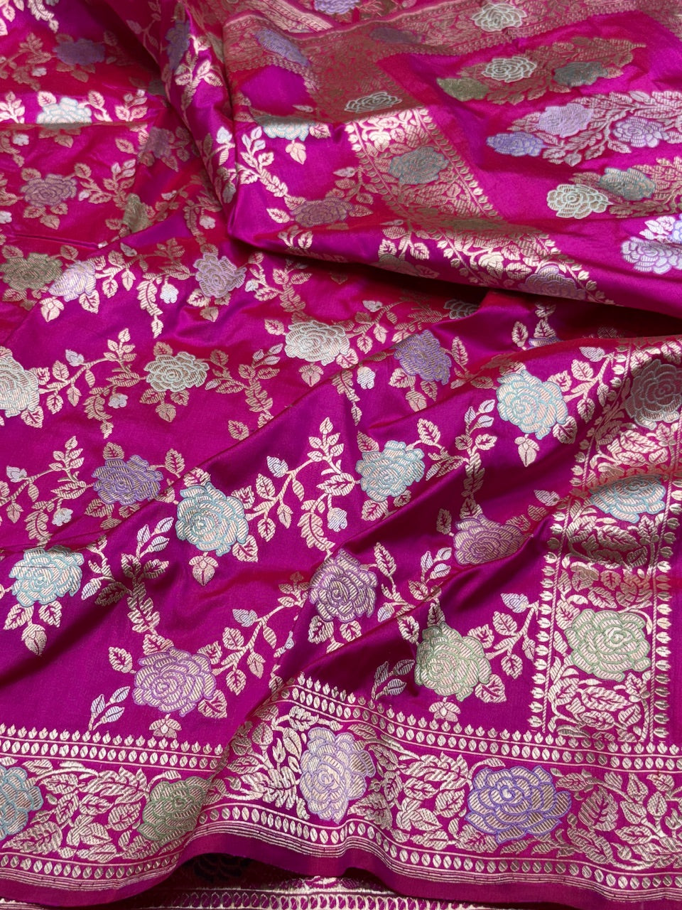 Rani Pink Handwoven Pure Banarasi Silk Saree