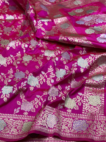 Rani Pink Handwoven Pure Banarasi Silk Saree