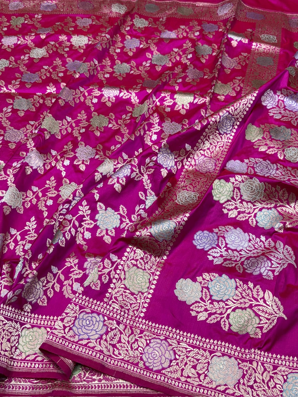 Rani Pink Handwoven Pure Banarasi Silk Saree