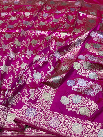 Rani Pink Handwoven Pure Banarasi Silk Saree