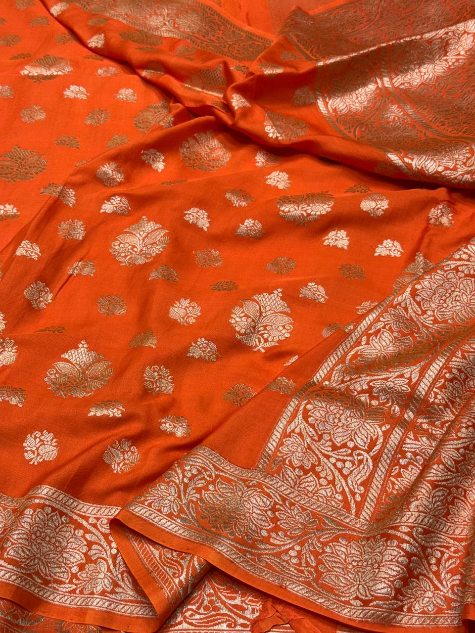 Orange Handwoven Pure Georgette Saree