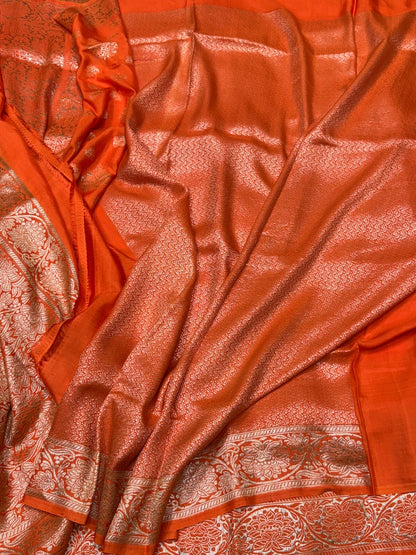Orange Handwoven Pure Georgette Saree