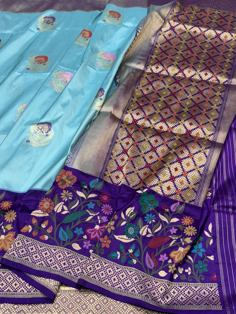 Sky Blue Handwoven Banarasi Pure Katan Silk Saree