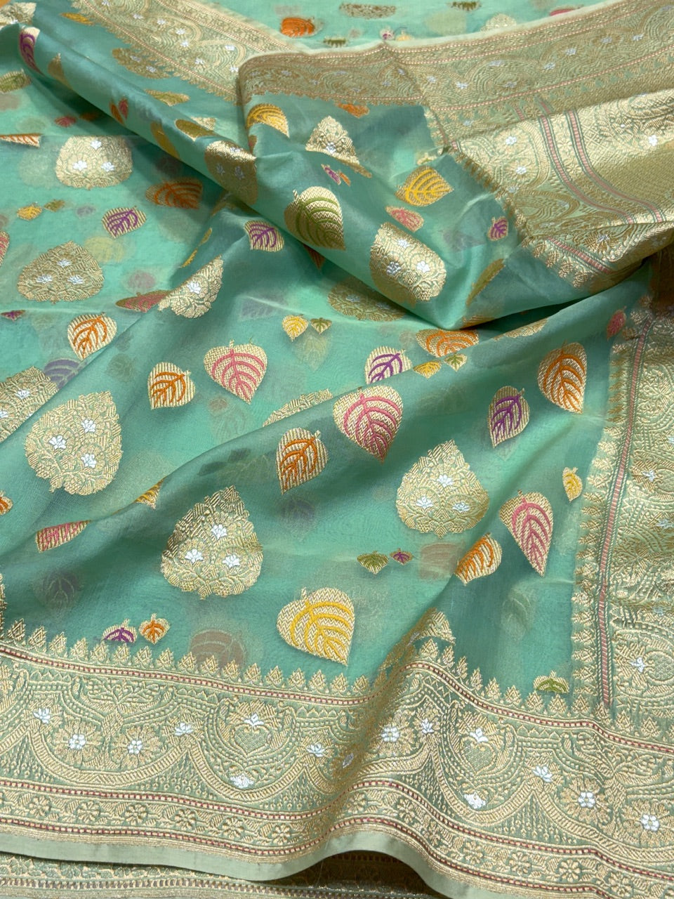 Sea Green Pure Banarasi Organza Silk Saree