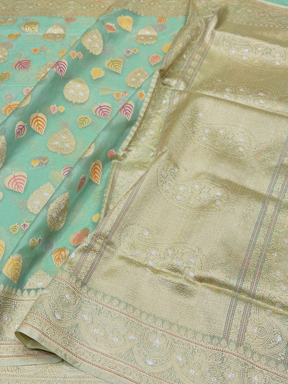 Sea Green Pure Banarasi Organza Silk Saree