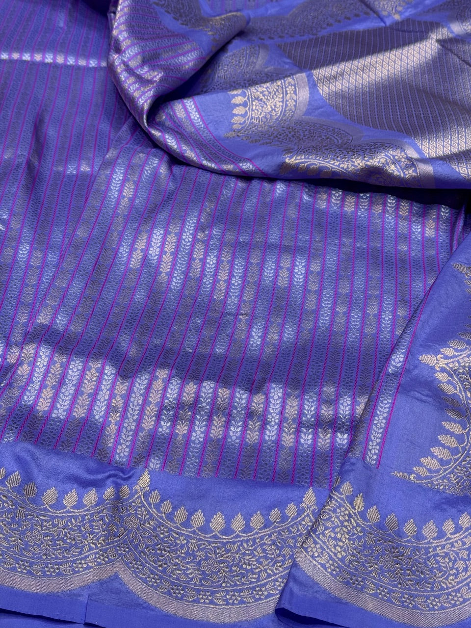 Ink Blue Scallop Border Handwoven Saree