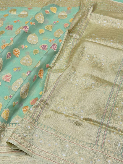 Sea Green Pure Banarasi Organza Silk Saree