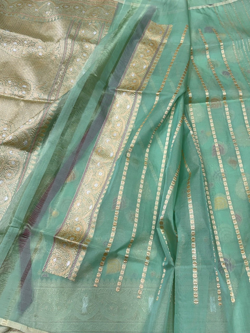 Sea Green Pure Banarasi Organza Silk Saree