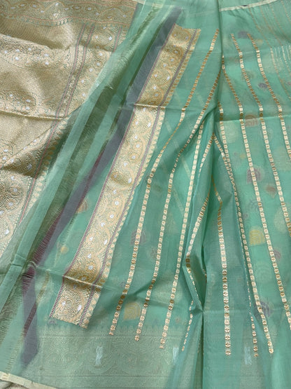 Sea Green Pure Banarasi Organza Silk Saree