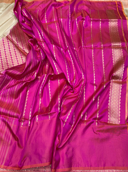 Cream Ektara Handwoven Pure Banarasi Silk Saree