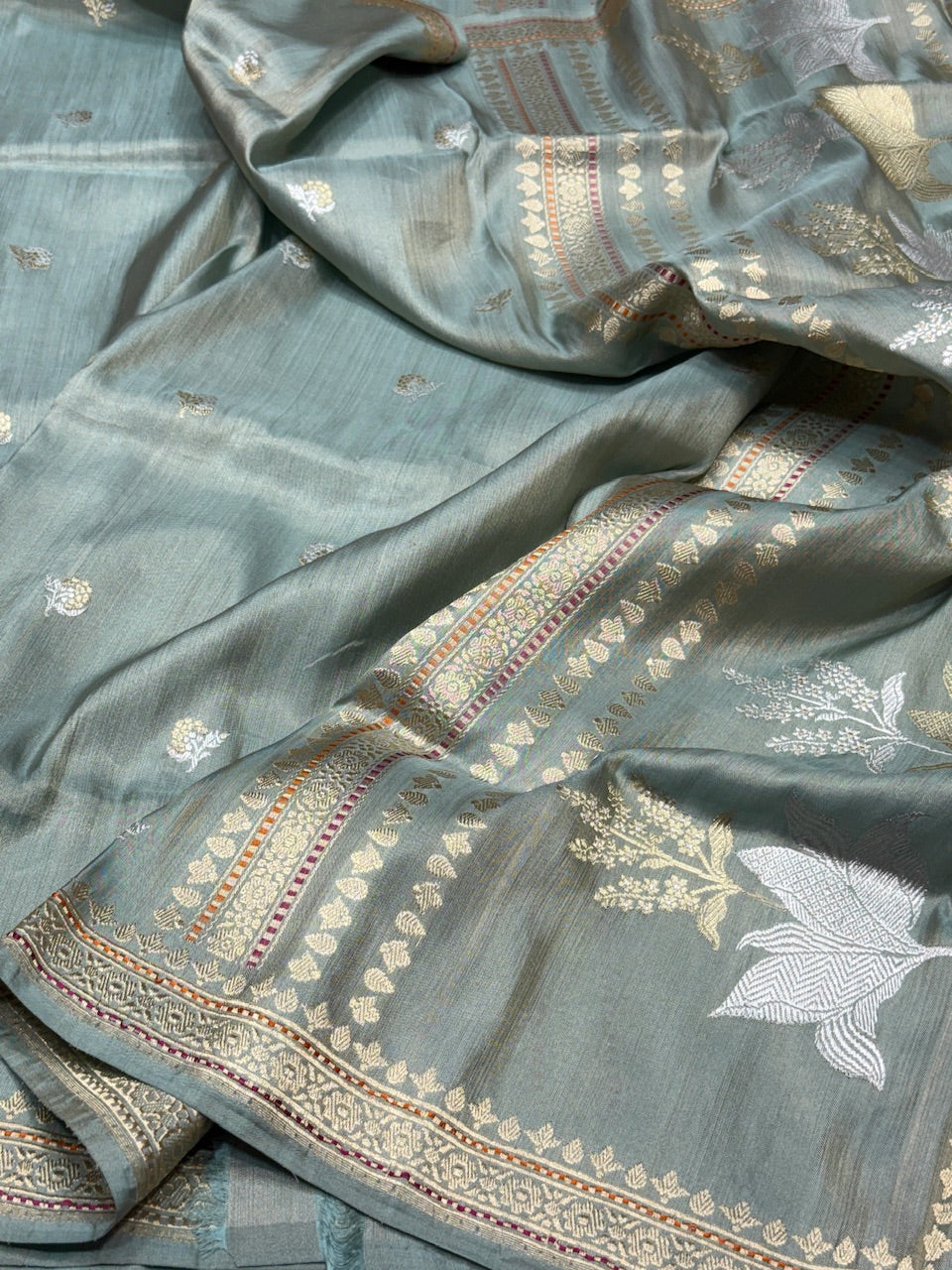 Grey Handwoven Pure Banarasi Ektara Tissue Saree