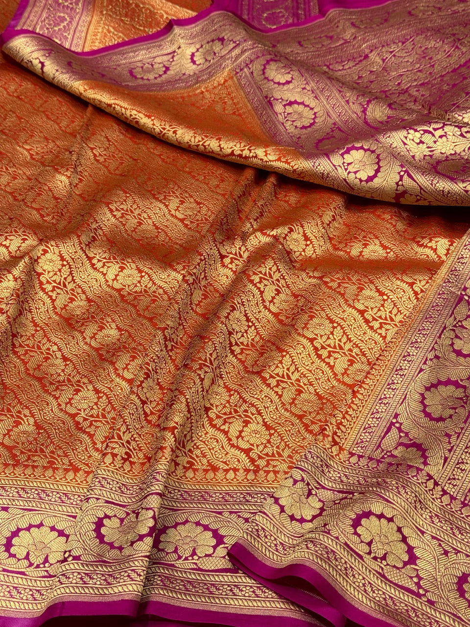 Orange Pure Silk Brocade Saree