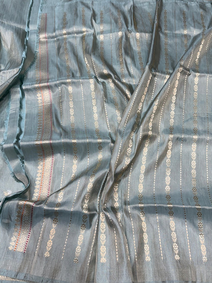 Grey Handwoven Pure Banarasi Ektara Tissue Saree