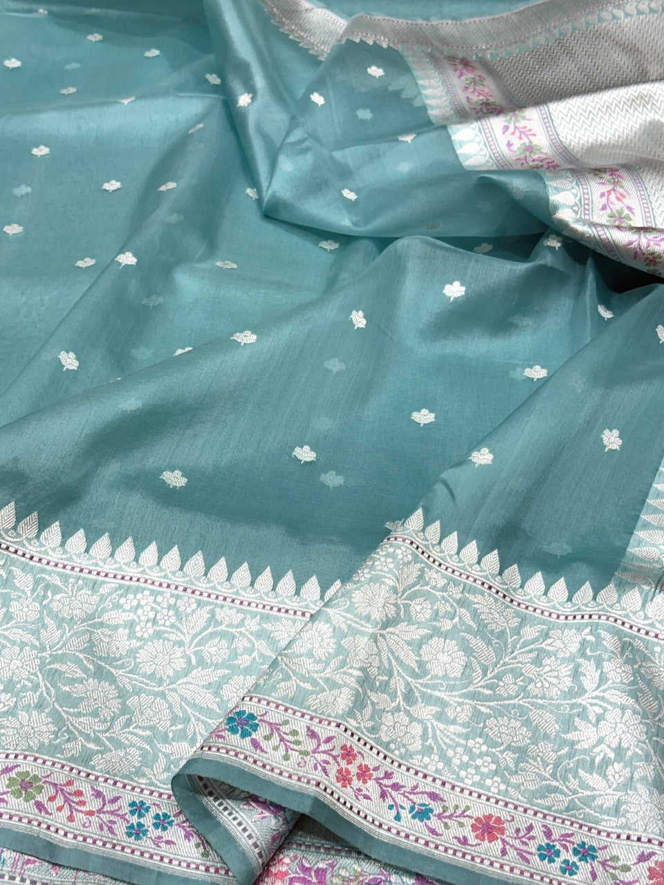 Ocean Blue Handwoven Pure Organza Saree