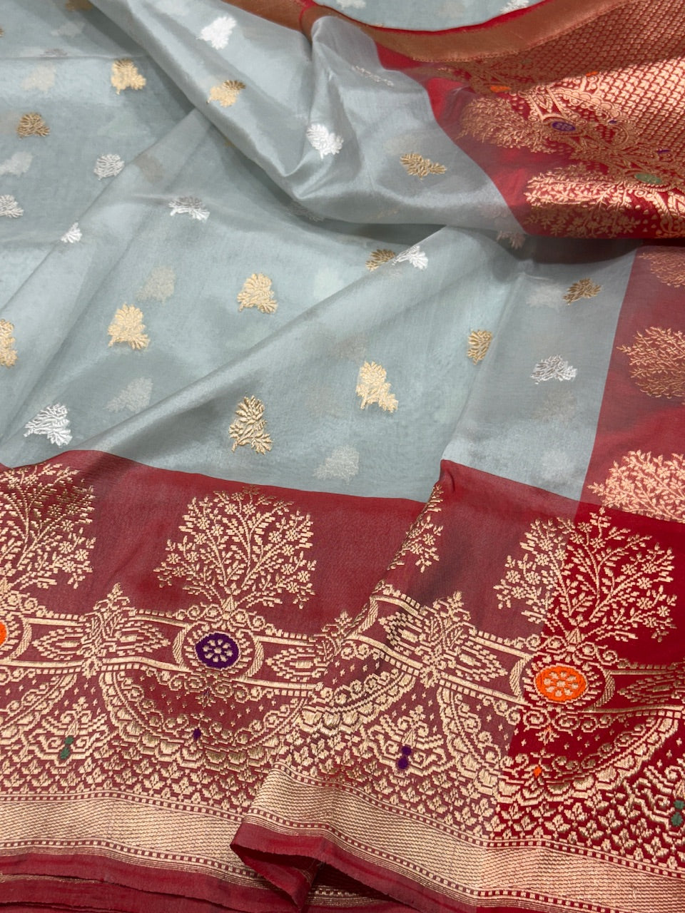 Ash Grey Handwoven Pure Organza Saree